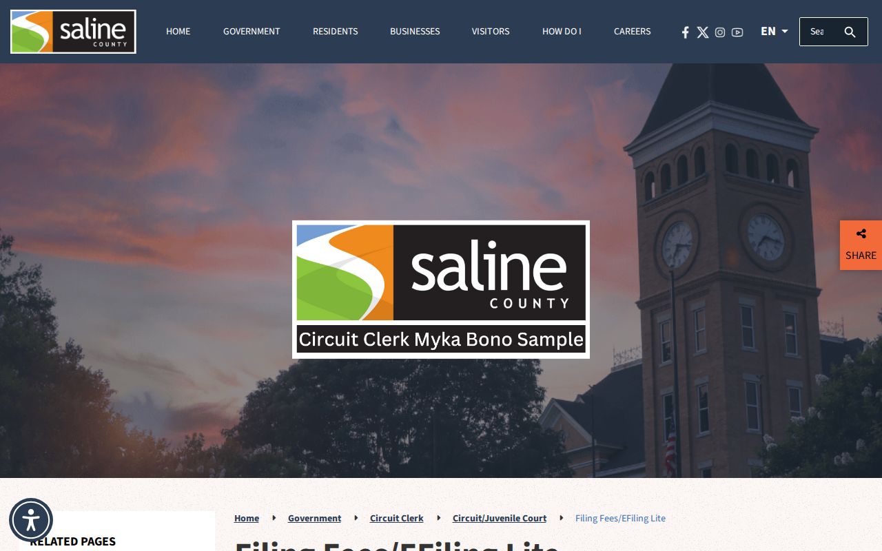 Saline County civil court docket filing fee and eFiling Lite page