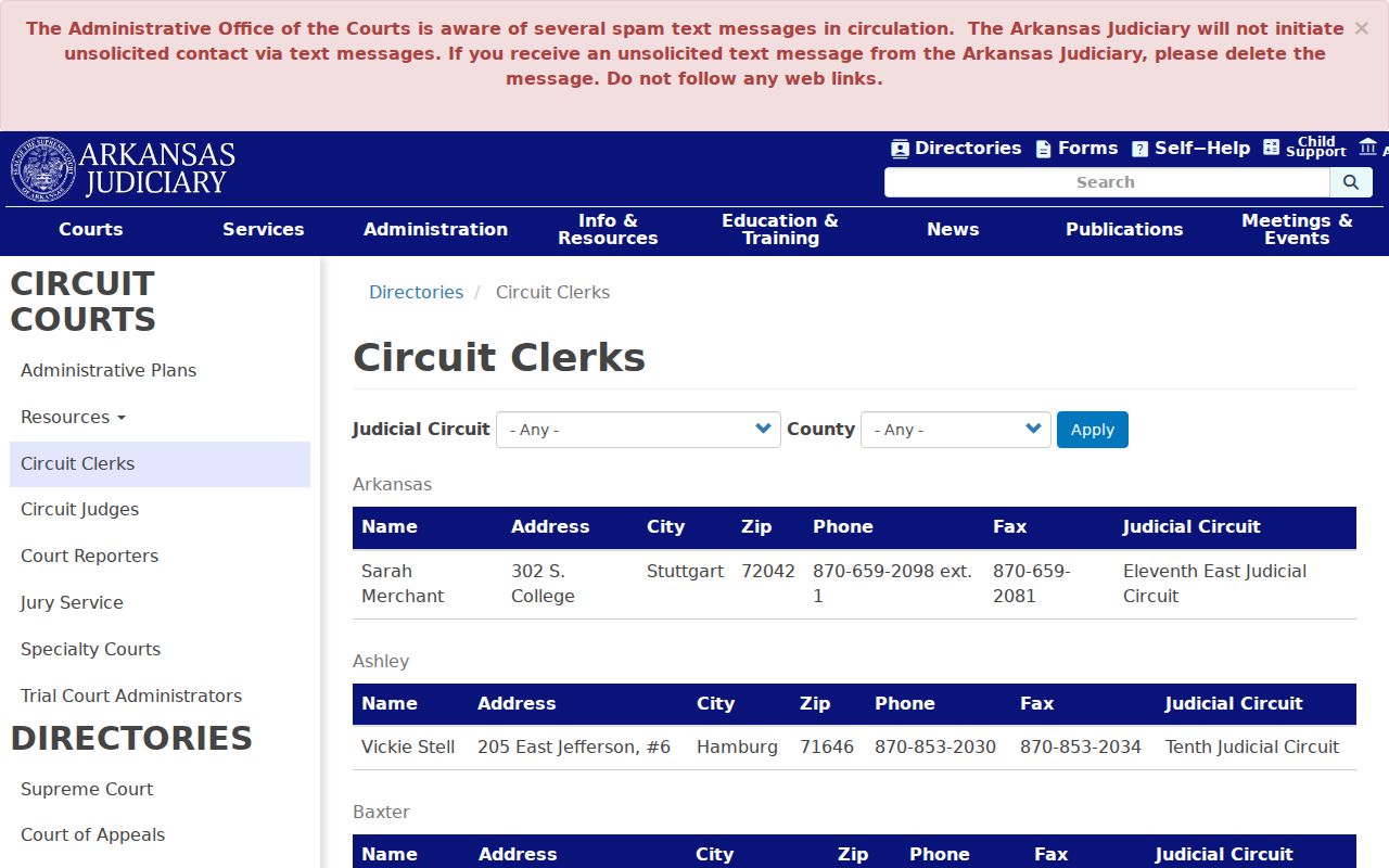Saline County court docket Arkansas clerk directory